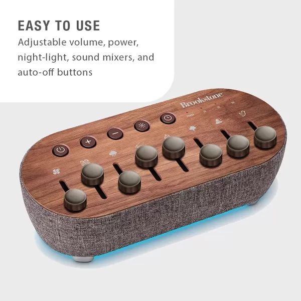 Brookstone White Noise Sound Machine Mixer Layer and Mix 8 Soothing Sounds and 7 NightLight Colors Rechargeable Small Travel Sound Machine AutoOff TimerBrookstone White Noise Sound Machine Mixer Layer and Mix 8 Soothing Sounds and 7 NightLight Colors Rechargeable Small Travel Sound Machine AutoOff Timer