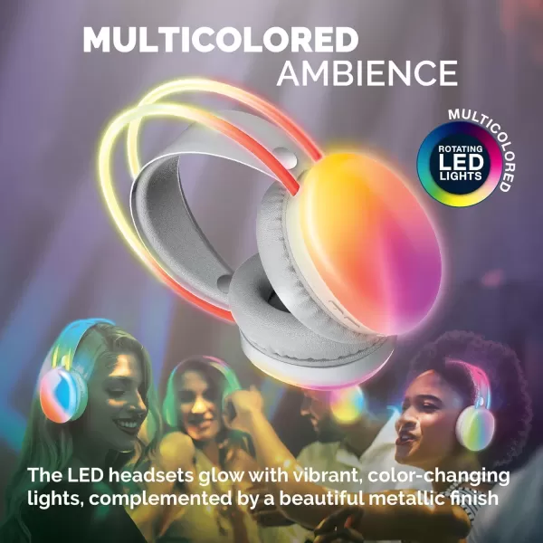 Brookstone Wireless Silent Disco Headphones Multicolor LED Lights Bluetooth 50 Up to 10 Hours of Playtime 8 Pack8 Pack