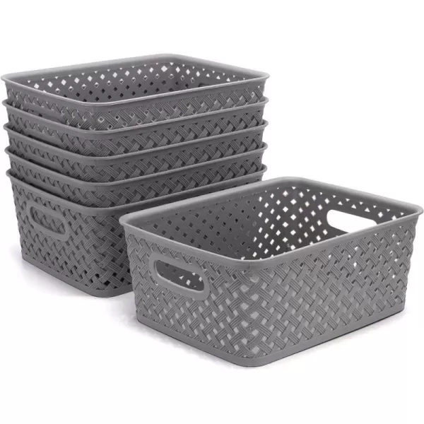 BROOKSTONE  6 Pack Small Storage Baskets with Handles Decorative Woven Pattern Versatile and Stylish Organizers for Home BPA Free Plastic BinsBROOKSTONE  6 Pack Small Storage Baskets with Handles Decorative Woven Pattern Versatile and Stylish Organizers for Home BPA Free Plastic Bins