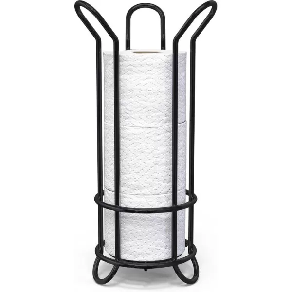 BROOKSTONE Chrome Toilet Paper Holder Freestanding Bathroom Tissue Organizer Minimalistic Storage Solution Stylish Design Holds MEGA RollsBlack