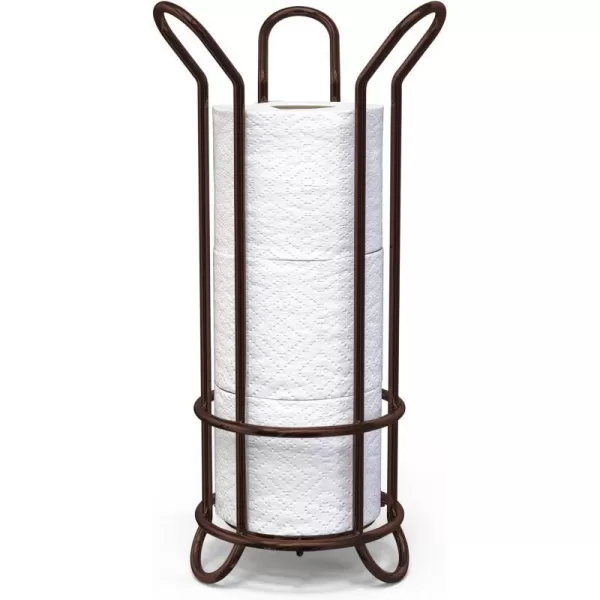 BROOKSTONE Chrome Toilet Paper Holder Freestanding Bathroom Tissue Organizer Minimalistic Storage Solution Stylish Design Holds MEGA RollsBronze