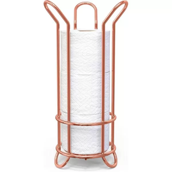 BROOKSTONE Chrome Toilet Paper Holder Freestanding Bathroom Tissue Organizer Minimalistic Storage Solution Stylish Design Holds MEGA RollsRose Gold