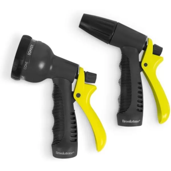 Brookstone 2Piece Garden Hose Nozzle  Features Adjustable 8Mode Spray Hose Nozzle and Pistol Nozzle for Gardening and Car Wash  Yellow2 amp 8 Pattern 2 Pack  Yellow