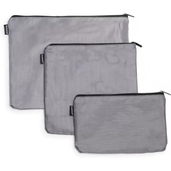 Brookstone 3 Piece Travel Pouch Set Tear Resistant Multi Functional Zipper Ripstop Cosmetic Accessory and Toiletry Pouches Dark GreyCharcoal One Size