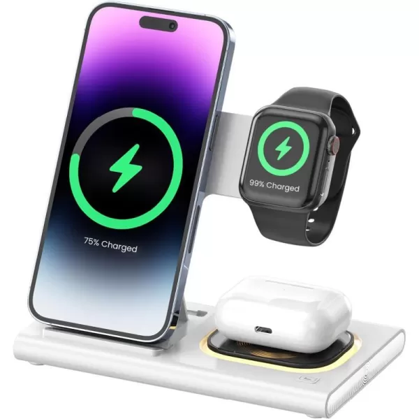 Brookstone 3in1 Wireless Charger Stand Fast Charging Station for iPhone 15141312 Pro Max Series All iWatch Series  iPhone Wireless Charging StationWhite