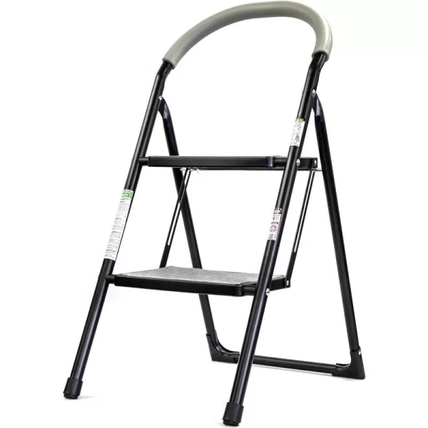 Brookstone BKH1319 2Step Ladder Holds up to 330 Pounds Durable Steel Frame Easily Folds for Storage NonSlip Textured Platform BlackBlack  Gray