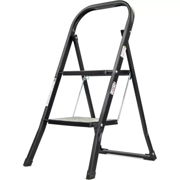 Brookstone BKH1319 2Step Ladder Holds up to 330 Pounds Durable Steel Frame Easily Folds for Storage NonSlip Textured Platform BlackBlack