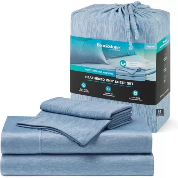 Brookstone Heathered Knit Moisture Wicking King Sheet Set  Innovative Breathable Fabric for AllNight Use by Hot Sleepers  4Piece Set of Soft Bed Sheet Fitted Sheet Two Pillowcases  Faded DenimBrookstone Heathered Knit Moisture Wicking King Sheet Set  Innovative Breathable Fabric for AllNight Use by Hot Sleepers  4Piece Set of Soft Bed Sheet Fitted Sheet Two Pillowcases  Faded Denim