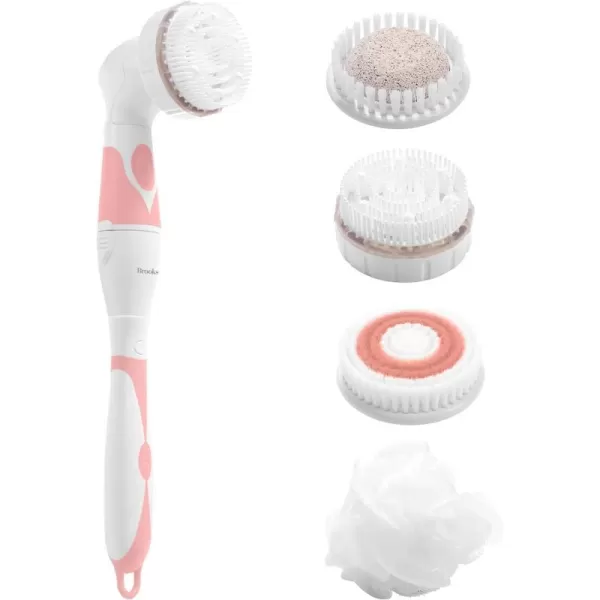 Brookstone Holiday Edition 6 Piece Electric Body Bath Brush  Long Handled Body Scrubber and Facial Cleansing Brush  Battery Powered Shower Brush with 4 Spin Brush HeadsHoliday Edition