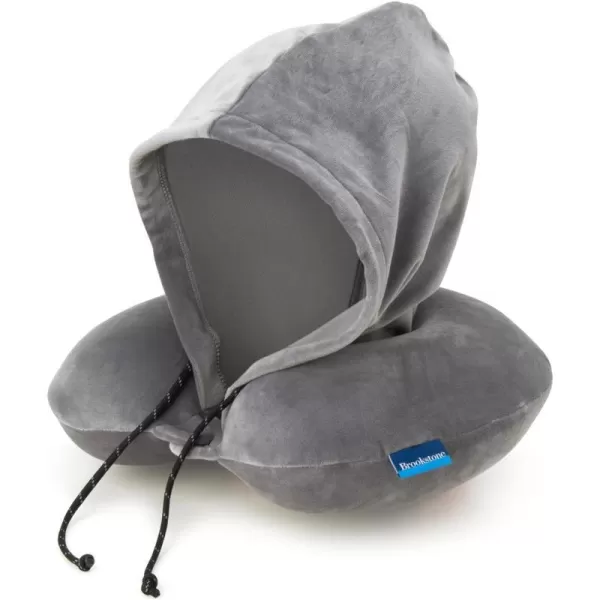 Brookstone Hooded Memory Foam Neck Pillow with High Density Memory Foam for Vacations Airplanes Trains Buses and Cars Dark GreyDark Grey One Size