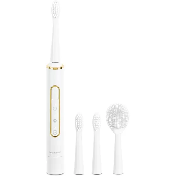 Brookstone Sonic Electric Toothbrush for Adults  USB Rechargeable Toothbrush Waterproof IPX7  2 Electric Toothbrush Replacement Heads and 1 Tongue Scraper  WhiteUSB Port Toothbrush White Rose Gold