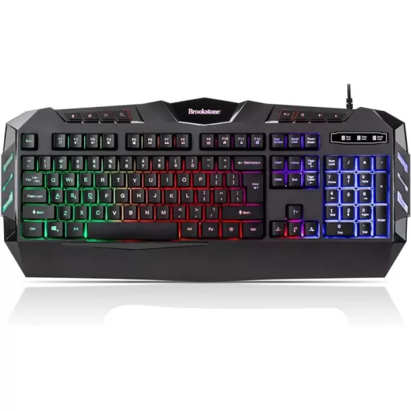 Brookstone USB Wired Gaming Keyboard with MultiColor LED Backlit Keys and Numeric Keypad Mac and PC Compatible wPalm Restw Palm Rest