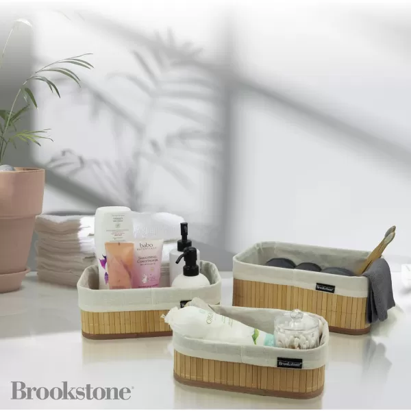 BROOKSTONE 3 PIECE SET Bamboo Storage Basket Boho Organization and Storage Container Decorative Shelf Bin for any Bedroom Over the Vanity Bathroom Accessory Suitable for Any Home Dcor StyleBROOKSTONE 3 PIECE SET Bamboo Storage Basket Boho Organization and Storage Container Decorative Shelf Bin for any Bedroom Over the Vanity Bathroom Accessory Suitable for Any Home Dcor Style