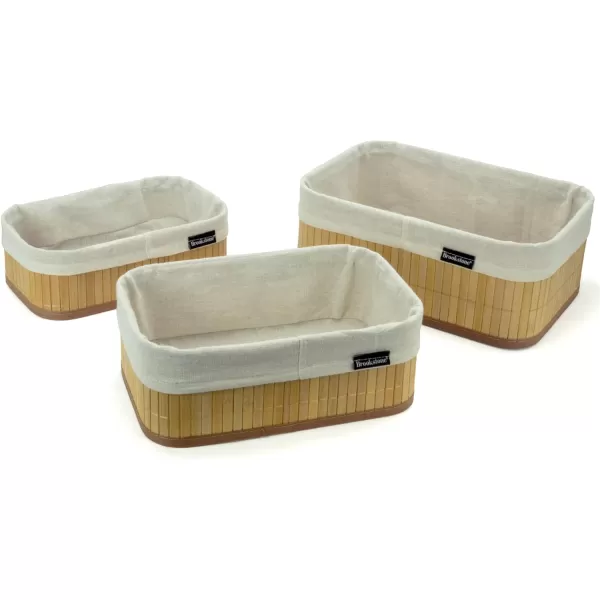 BROOKSTONE 3 PIECE SET Bamboo Storage Basket Boho Organization and Storage Container Decorative Shelf Bin for any Bedroom Over the Vanity Bathroom Accessory Suitable for Any Home Dcor StyleBROOKSTONE 3 PIECE SET Bamboo Storage Basket Boho Organization and Storage Container Decorative Shelf Bin for any Bedroom Over the Vanity Bathroom Accessory Suitable for Any Home Dcor Style