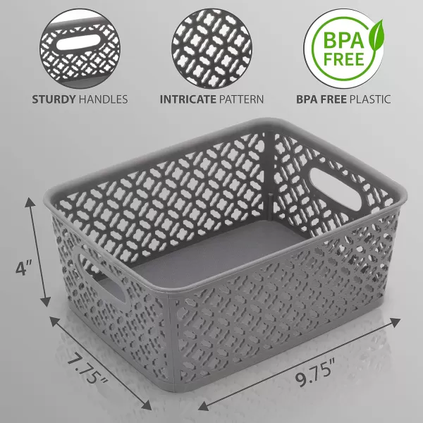 BROOKSTONE 6 Pack Small Storage Baskets with Handles Decorative Woven Pattern Versatile and Stylish Organizers for Home BPA Free Plastic BinsBROOKSTONE 6 Pack Small Storage Baskets with Handles Decorative Woven Pattern Versatile and Stylish Organizers for Home BPA Free Plastic Bins