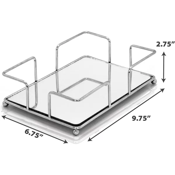 BROOKSTONE BKH1585 Dresser Tops Mirrored Vanity Tray for Perfume Jewelry and Other Accessories Bathroom Countertop Organizer Luxury Bath Storage ChromeMinimalist Chrome