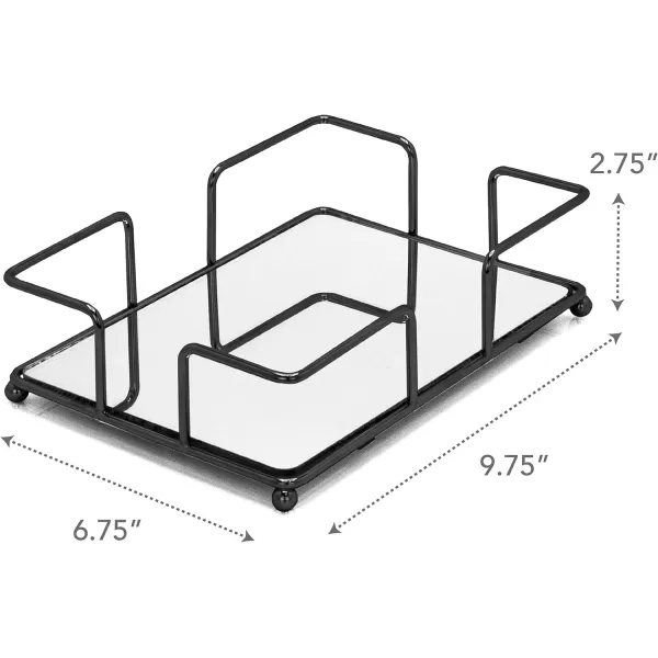 BROOKSTONE BKH1585 Dresser Tops Mirrored Vanity Tray for Perfume Jewelry and Other Accessories Bathroom Countertop Organizer Luxury Bath Storage ChromeMinimalist Black