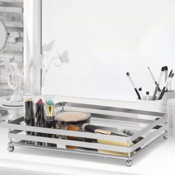 BROOKSTONE BKH1585 Dresser Tops Mirrored Vanity Tray for Perfume Jewelry and Other Accessories Bathroom Countertop Organizer Luxury Bath Storage ChromeChrome