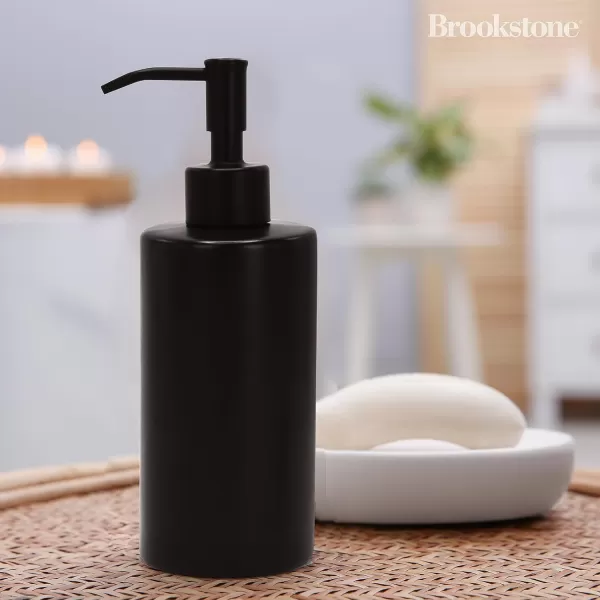 BROOKSTONE Ceramic Soap Dispenser with Metallic Top  Stylish and Modern Liquid Hand Soap Holder for Bathroom or Kitchen Round WhiteBlack