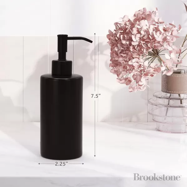 BROOKSTONE Ceramic Soap Dispenser with Metallic Top  Stylish and Modern Liquid Hand Soap Holder for Bathroom or Kitchen Round WhiteBlack