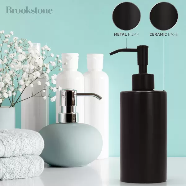 BROOKSTONE Ceramic Soap Dispenser with Metallic Top  Stylish and Modern Liquid Hand Soap Holder for Bathroom or Kitchen Round WhiteBlack