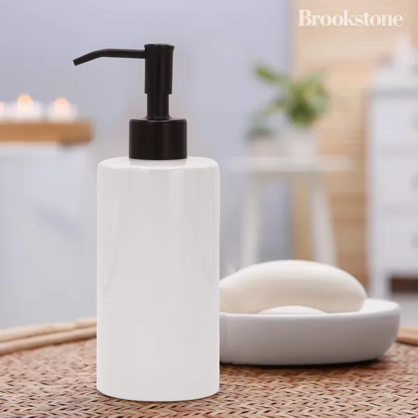 BROOKSTONE Ceramic Soap Dispenser with Metallic Top  Stylish and Modern Liquid Hand Soap Holder for Bathroom or Kitchen Round WhiteWhite