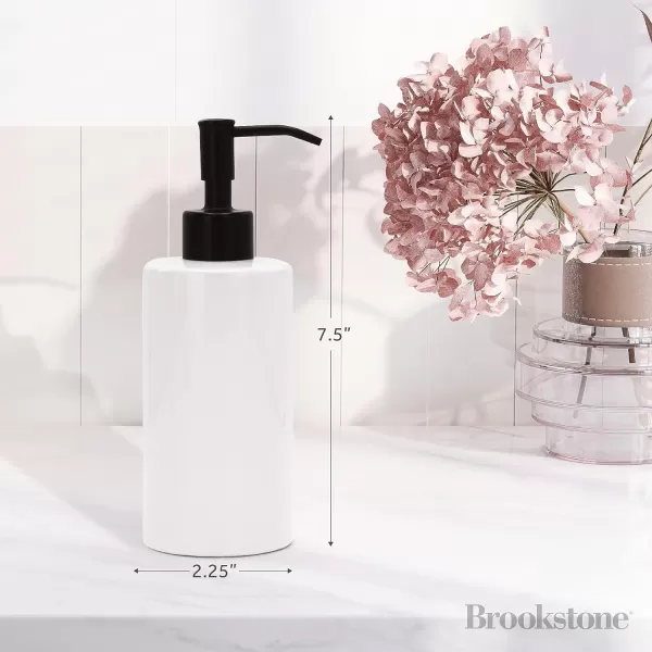 BROOKSTONE Ceramic Soap Dispenser with Metallic Top  Stylish and Modern Liquid Hand Soap Holder for Bathroom or Kitchen Round WhiteWhite