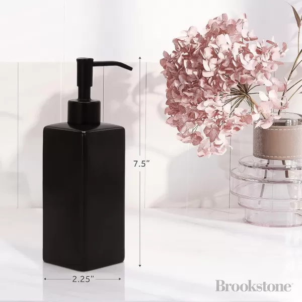 BROOKSTONE Ceramic Soap Dispenser with Metallic Top  Stylish and Modern Liquid Hand Soap Holder for Bathroom or Kitchen Square WhiteBlack