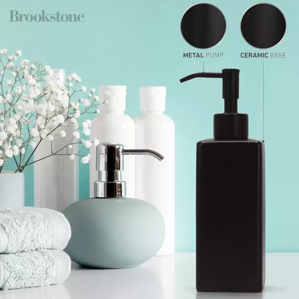 BROOKSTONE Ceramic Soap Dispenser with Metallic Top  Stylish and Modern Liquid Hand Soap Holder for Bathroom or Kitchen Square WhiteBlack