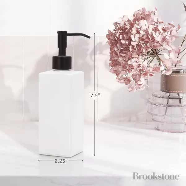 BROOKSTONE Ceramic Soap Dispenser with Metallic Top  Stylish and Modern Liquid Hand Soap Holder for Bathroom or Kitchen Square WhiteWhite