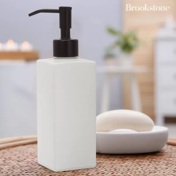 BROOKSTONE Ceramic Soap Dispenser with Metallic Top  Stylish and Modern Liquid Hand Soap Holder for Bathroom or Kitchen Square WhiteWhite