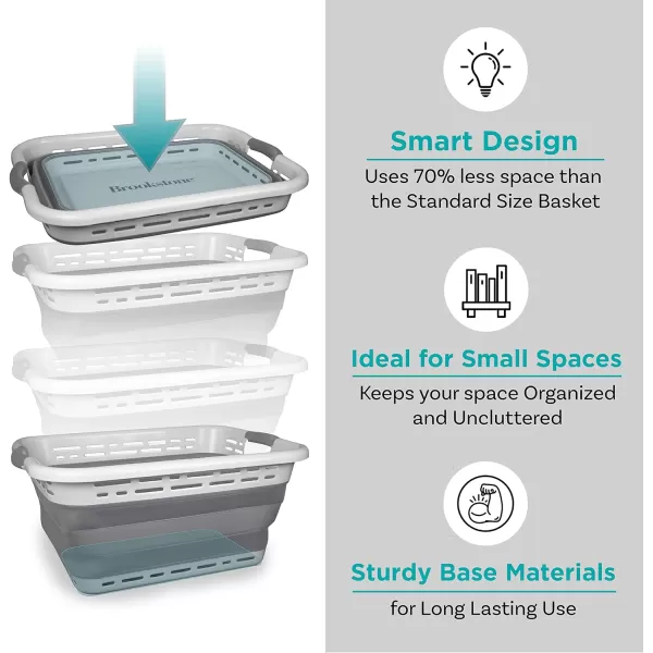 BROOKSTONE Collapsing Laundry Basket LEAVE ADHESIVE IN PLACE TO AVOID RESIDUE Comfort Grip Handles Smart Space Saving Structure Portable Pop Up Storage Box only 3 Inches High When FoldedBROOKSTONE Collapsing Laundry Basket LEAVE ADHESIVE IN PLACE TO AVOID RESIDUE Comfort Grip Handles Smart Space Saving Structure Portable Pop Up Storage Box only 3 Inches High When Folded