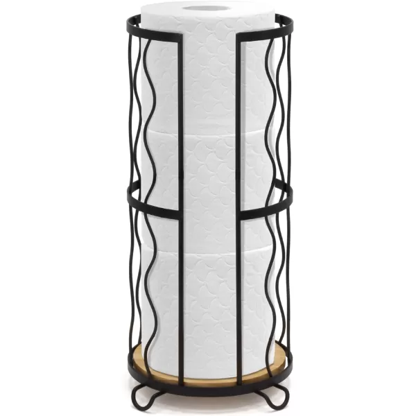 BROOKSTONE Decorative Toilet Paper Holder with Bamboo Base Freestanding Bathroom Tissue Organizer Minimalistic Storage Solution Modern Trending Design Holds Large Rolls BlackBROOKSTONE Decorative Toilet Paper Holder with Bamboo Base Freestanding Bathroom Tissue Organizer Minimalistic Storage Solution Modern Trending Design Holds Large Rolls Black