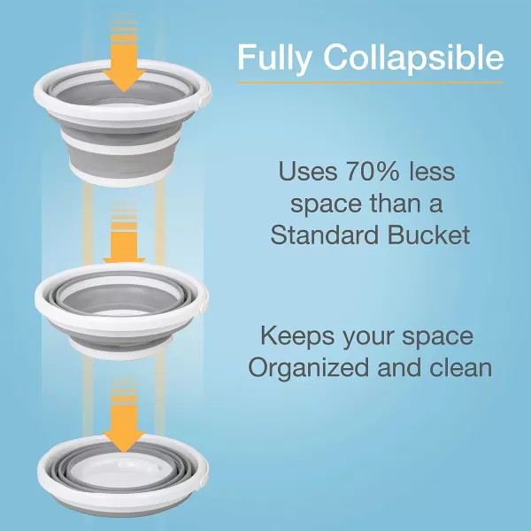 BROOKSTONE Slim Collapsible Bucket for Mopping 26 Gallons 10L Home Mop Cleaning or Car Washing Fishing or Camping with Smart Space Saving Design Round Dark GrayRound  White