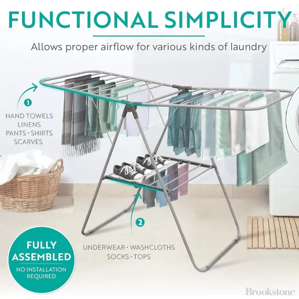 Brookstone  Foldable Clothing Drying Rack Collapsible Laundry Hanger for Clothes Ready Out of The Box Silver ColorBrookstone  Foldable Clothing Drying Rack Collapsible Laundry Hanger for Clothes Ready Out of The Box Silver Color