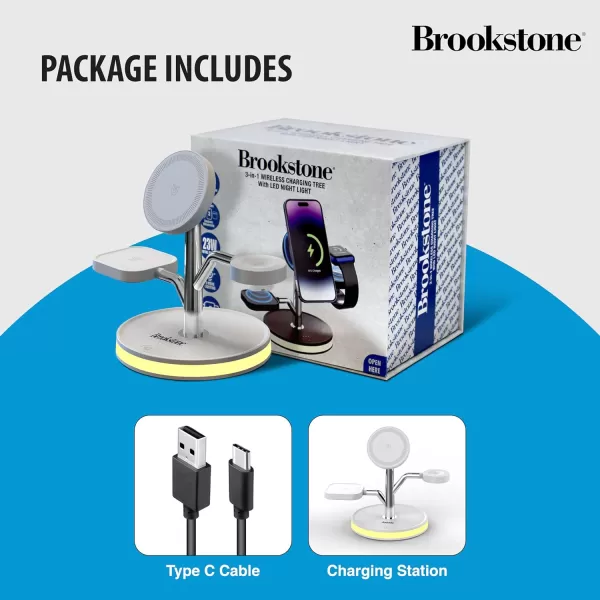 Brookstone 3in1 Wireless Charging Station Magnetic Charging Fast Wireless Charger Stand for iPhone 15141312 Pro Max Series All iWatch Series amp Android Phone with Qi ChargingWhite