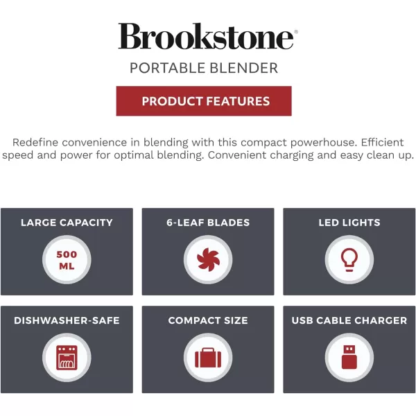 Brookstone 500mL Compact Portable Blender with Additional Lid for OntheGo Convenience  Personal Blender Perfect for Shakes Smoothies Food Prep and Frozen Blending BPAFree BlackWhite