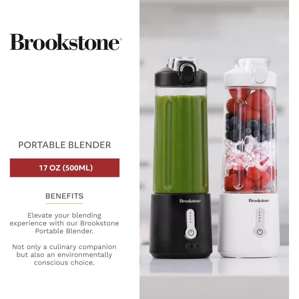 Brookstone 500mL Compact Portable Blender with Additional Lid for OntheGo Convenience  Personal Blender Perfect for Shakes Smoothies Food Prep and Frozen Blending BPAFree BlackBlack  White