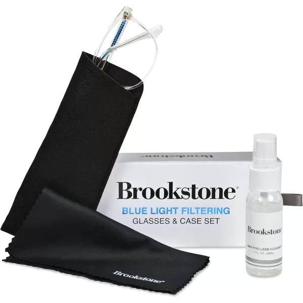 Brookstone Blue Light Blocking Glasses For Women and Men Computer Gaming Eye Protection UV Blocker With Pouch Cloth and SprayCrystal Grey Rectangular