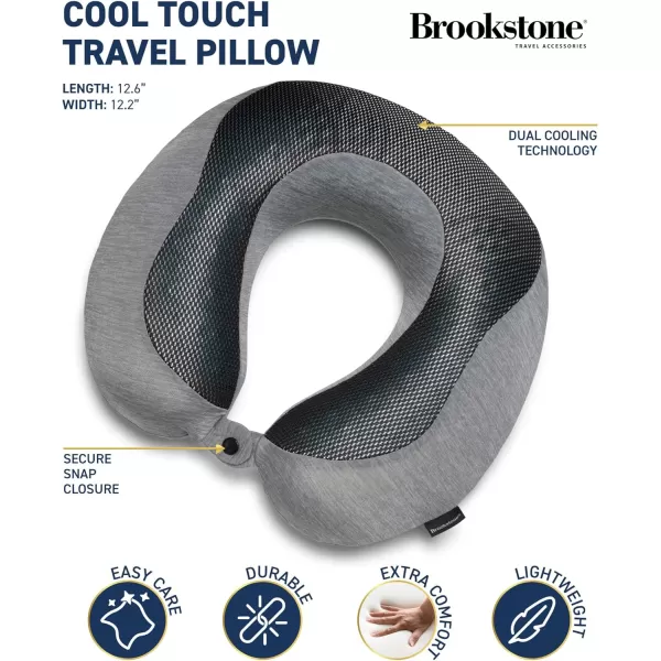 Brookstone Cool Touch Memory Foam Head and Neck Travel Pillow for Vacations Airplanes Trains Buses and Cars Dark GreyDark Grey