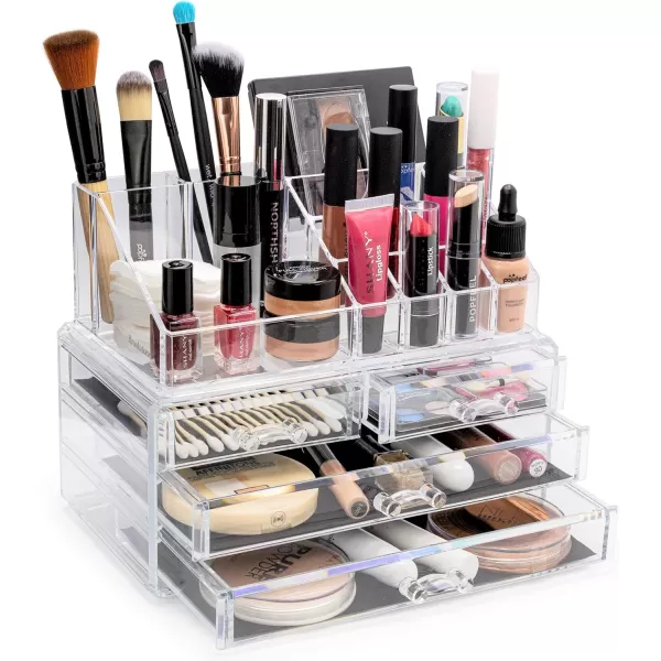 Brookstone Makeup Organizer for Vanity Cosmetic Display Case with Drawers Fits Brushes Lipsticks and Other Accessories Versatile Storage Solution clearClear