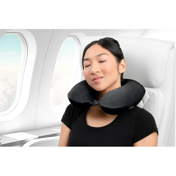 Brookstone Memory Foam Travel Neck Pillow for Vacations Airplanes Trains Buses and Cars BlackBlack One Size