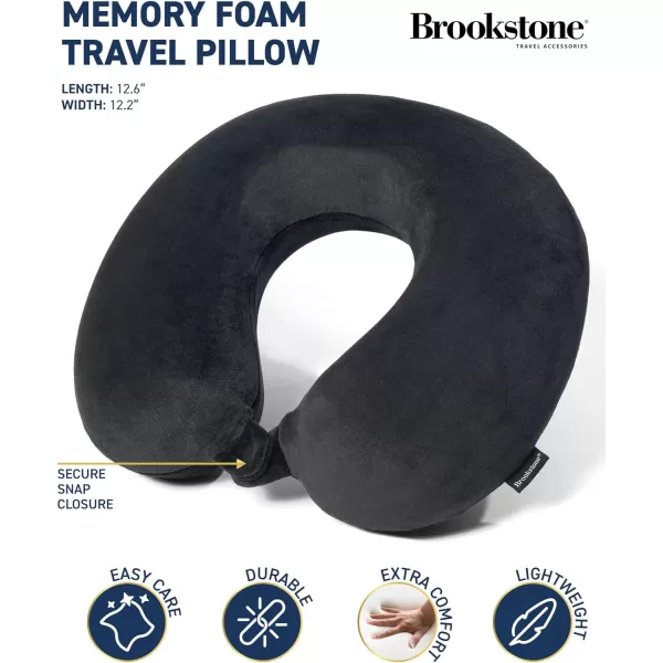 Brookstone Memory Foam Travel Neck Pillow for Vacations Airplanes Trains Buses and Cars BlackBlack One Size