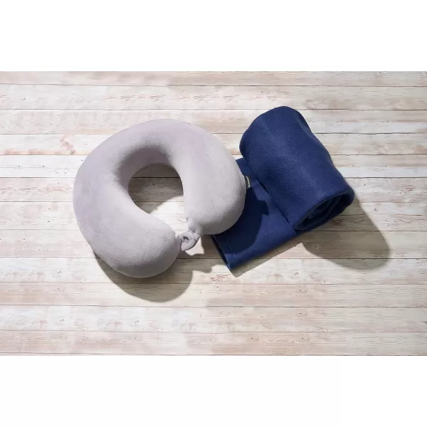 Brookstone Memory Foam Travel Neck Pillow for Vacations Airplanes Trains Buses and Cars BlackBlue One Size