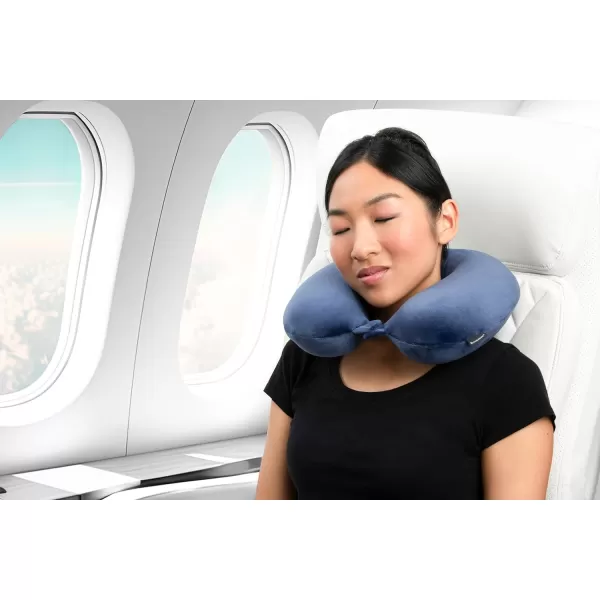 Brookstone Memory Foam Travel Neck Pillow for Vacations Airplanes Trains Buses and Cars BlackBlue One Size