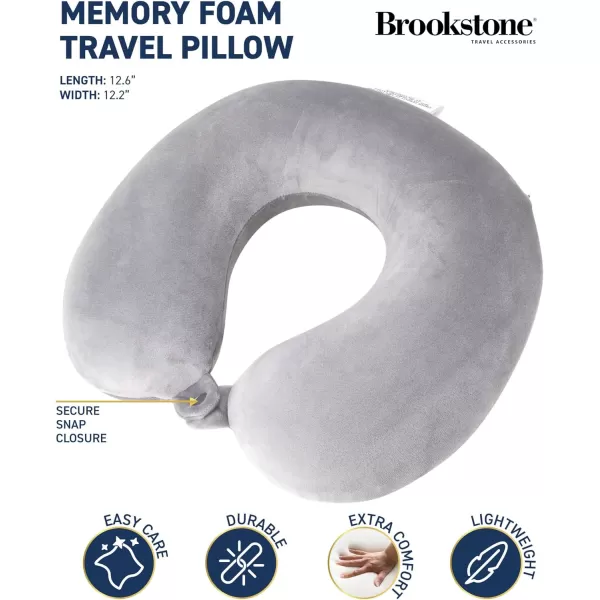 Brookstone Memory Foam Travel Neck Pillow for Vacations Airplanes Trains Buses and Cars BlackCharcoal One Size