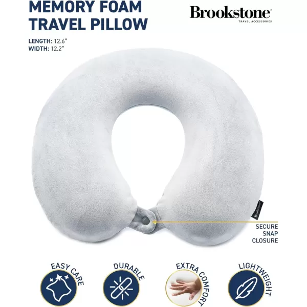 Brookstone Memory Foam Travel Neck Pillow for Vacations Airplanes Trains Buses and Cars BlackGrey One Size