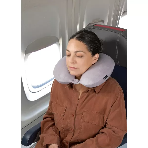 Brookstone Memory Foam Travel Neck Pillow for Vacations Airplanes Trains Buses and Cars BlackGrey One Size