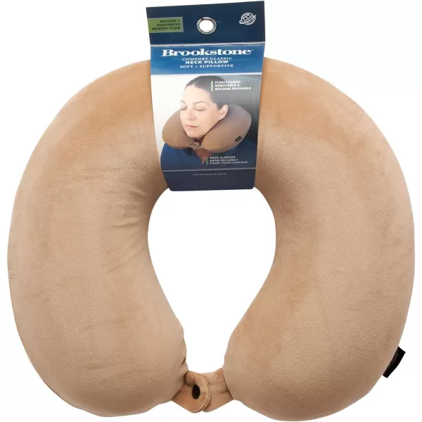 Brookstone Memory Foam Travel Neck Pillow for Vacations Airplanes Trains Buses and Cars BlackKhaki One Size