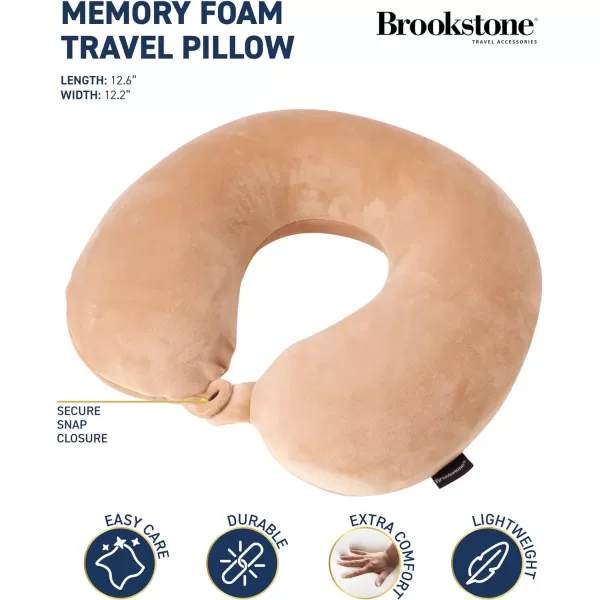 Brookstone Memory Foam Travel Neck Pillow for Vacations Airplanes Trains Buses and Cars BlackKhaki One Size